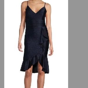 Prom - Honey and Rosie V-Neck Adjustable Straps Navy Blue Glitter Knit Dress, XS